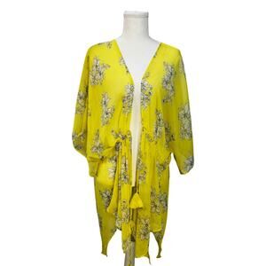 Abercrombie Yellow Floral Kimono Cover Up Sheer Beach Boho Festival Euro Summer